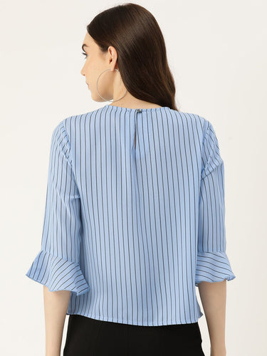 Striped Flared Sleeve Crepe Top - RueCollections
